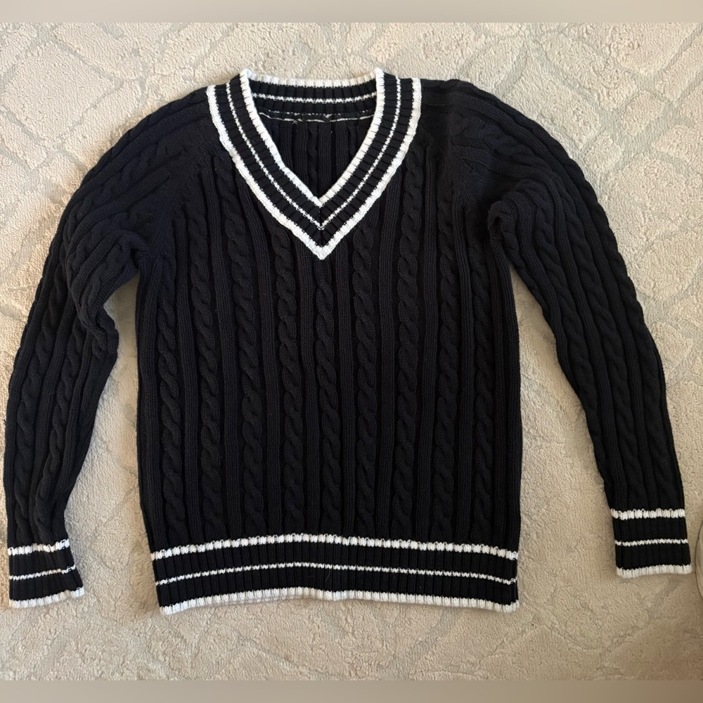 Varsity V-Neck Cable Knit Sweater